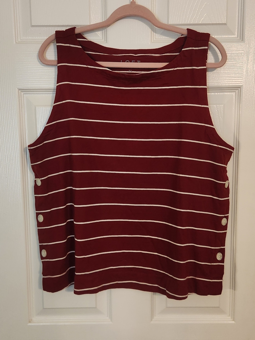 LOFT Red and White Striped Tank with Side Buttons